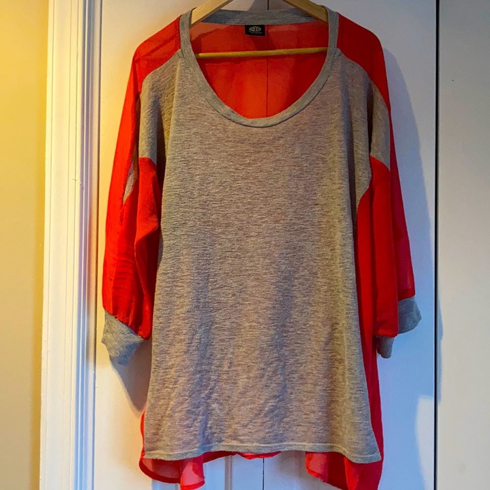 Plus Size Bobeaue Coral and Grey Blouse!